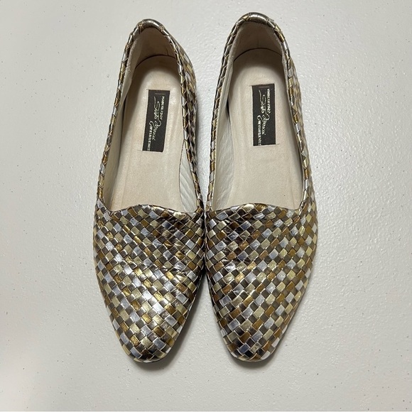 Sesto Meucci Metallic Woven Leather Slip On Italian Shoes - Picture 5 of 10